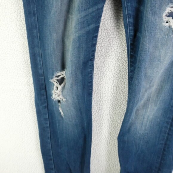 Ed Hardy Jeans Womens 34 Blue Distressed Stone Wash Straight Whiskers Stretch - Picture 3 of 12
